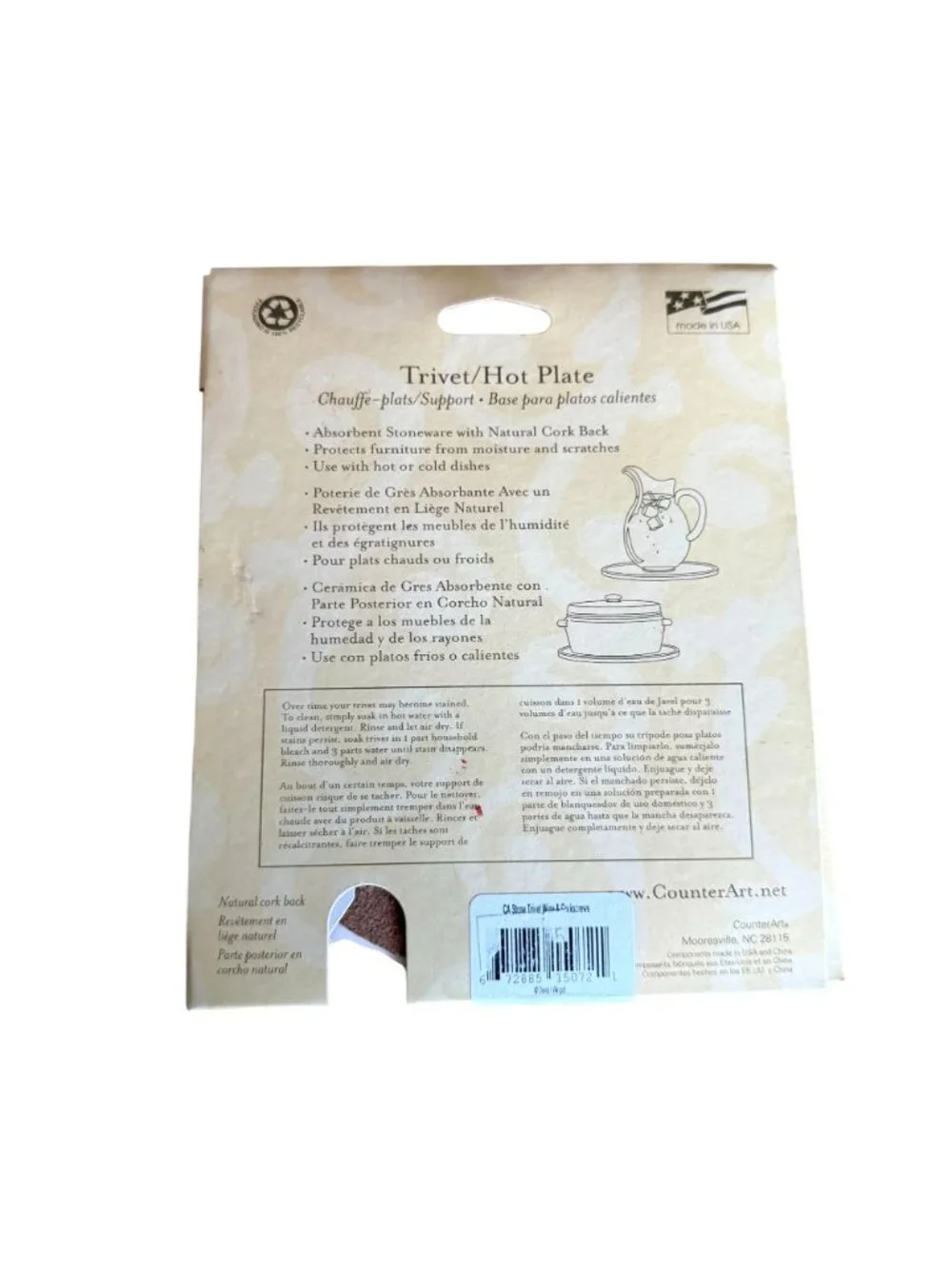 CounterArt Trivet Hot Plate Stoneware Natural Cork Wine Corkscrew Bourdeaux